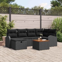 7 Piece Garden Sofa Set with Cushions Black Poly Rattan