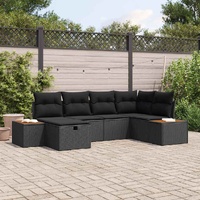 6 Piece Garden Sofa Set with Cushions Black Poly Rattan