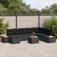 9 Piece Garden Sofa Set with Cushions Black Poly Rattan