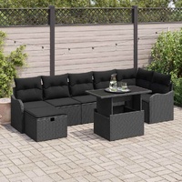 8 Piece Garden Sofa Set with Cushions Black Poly Rattan