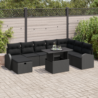 9 Piece Garden Sofa Set with Cushions Black Poly Rattan