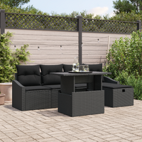 6 Piece Garden Sofa Set with Cushions Black Poly Rattan