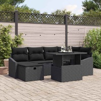 7 Piece Garden Sofa Set with Cushions Black Poly Rattan