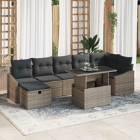8 Piece Garden Sofa Set with Cushions Grey Poly Rattan
