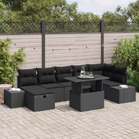 8 Piece Garden Sofa Set with Cushions Black Poly Rattan