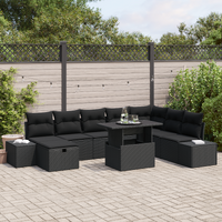 9 Piece Garden Sofa Set with Cushions Black Poly Rattan