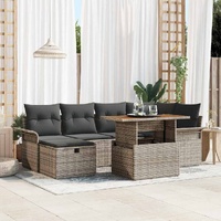 7 Piece Garden Sofa Set with Cushions Grey Poly Rattan