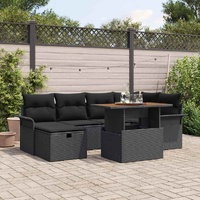 7 Piece Garden Sofa Set with Cushions Black Poly Rattan