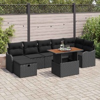 8 Piece Garden Sofa Set with Cushions Black Poly Rattan