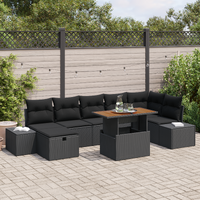 8 Piece Garden Sofa Set with Cushions Black Poly Rattan