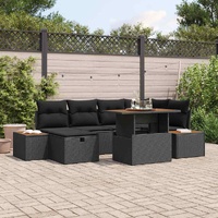 7 Piece Garden Sofa Set with Cushions Black Poly Rattan