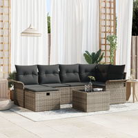 7 Piece Garden Sofa Set with Cushions Grey Poly Rattan