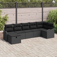 7 Piece Garden Sofa Set with Cushions Black Poly Rattan