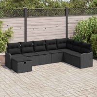 8 Piece Garden Sofa Set with Cushions Black Poly Rattan