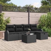 6 Piece Garden Sofa Set with Cushions Black Poly Rattan