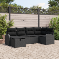 6 Piece Garden Sofa Set with Cushions Black Poly Rattan