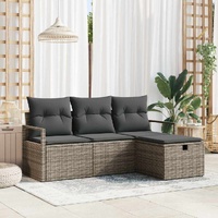 4 Piece Garden Sofa Set with Cushions Grey Poly Rattan