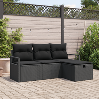 4 Piece Garden Sofa Set with Cushions Black Poly Rattan