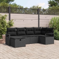 6 Piece Garden Sofa Set with Cushions Black Poly Rattan