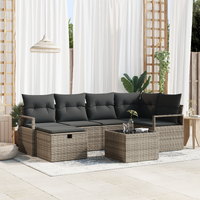 7 Piece Garden Sofa Set with Cushions Grey Poly Rattan