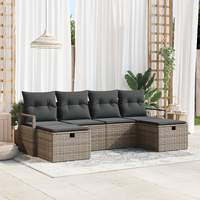 6 Piece Garden Sofa Set with Cushions Grey Poly Rattan