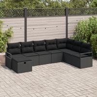 8 Piece Garden Sofa Set with Cushions Black Poly Rattan