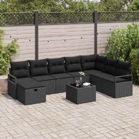 9 Piece Garden Sofa Set with Cushions Black Poly Rattan