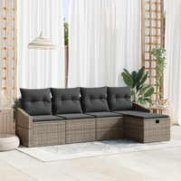5 Piece Garden Sofa Set with Cushions Grey Poly Rattan