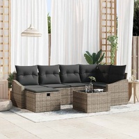 7 Piece Garden Sofa Set with Cushions Grey Poly Rattan