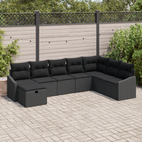 8 Piece Garden Sofa Set with Cushions Black Poly Rattan