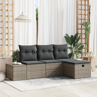 4 Piece Garden Sofa Set with Cushions Grey Poly Rattan