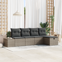 5 Piece Garden Sofa Set with Cushions Grey Poly Rattan