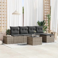 6 Piece Garden Sofa Set with Cushions Grey Poly Rattan