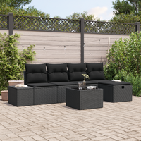 6 Piece Garden Sofa Set with Cushions Black Poly Rattan