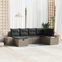 6 Piece Garden Sofa Set with Cushions Grey Poly Rattan