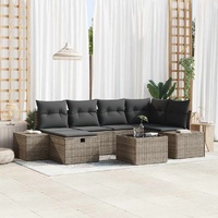 7 Piece Garden Sofa Set with Cushions Grey Poly Rattan