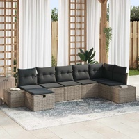 7 Piece Garden Sofa Set with Cushions Grey Poly Rattan
