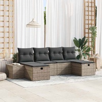 6 Piece Garden Sofa Set with Cushions - Grey Poly Rattan