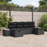 6 Piece Garden Sofa Set with Cushions - Black Poly Rattan