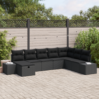 8 Piece Garden Sofa Set with Cushions Black Poly Rattan