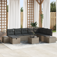 9 Piece Garden Sofa Set with Cushions Grey Poly Rattan