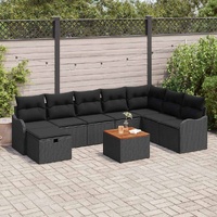 9 Piece Garden Sofa Set with Cushions Black Rattan