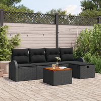 6 Piece Garden Sofa Set with Cushions Black Poly Rattan