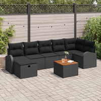 8 Piece Garden Sofa Set with Cushions Black Poly Rattan