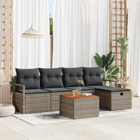 6 Piece Garden Sofa Set with Cushions Grey Poly Rattan