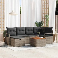 7 Piece Garden Sofa Set with Cushions Grey Poly Rattan