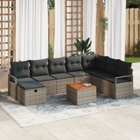 9 Piece Garden Sofa Set with Cushions Grey Poly Rattan
