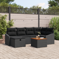 7 Piece Garden Sofa Set with Cushions Black Poly Rattan
