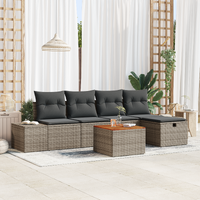 6 Piece Garden Sofa Set with Cushions Grey Poly Rattan