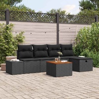 6 Piece Garden Sofa Set with Cushions Black Poly Rattan